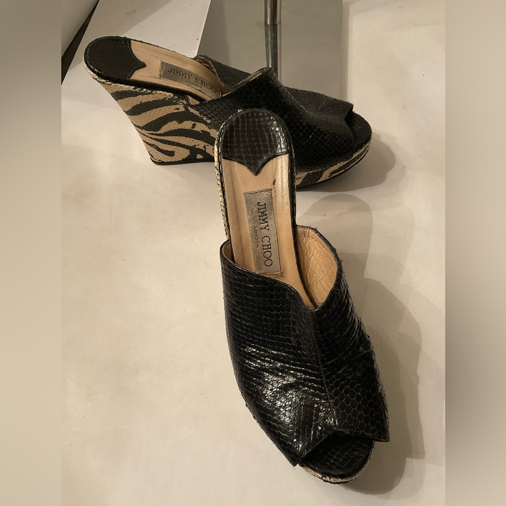 Jimmy Choo Black Snakeskin Zebra Wedge - image 1
